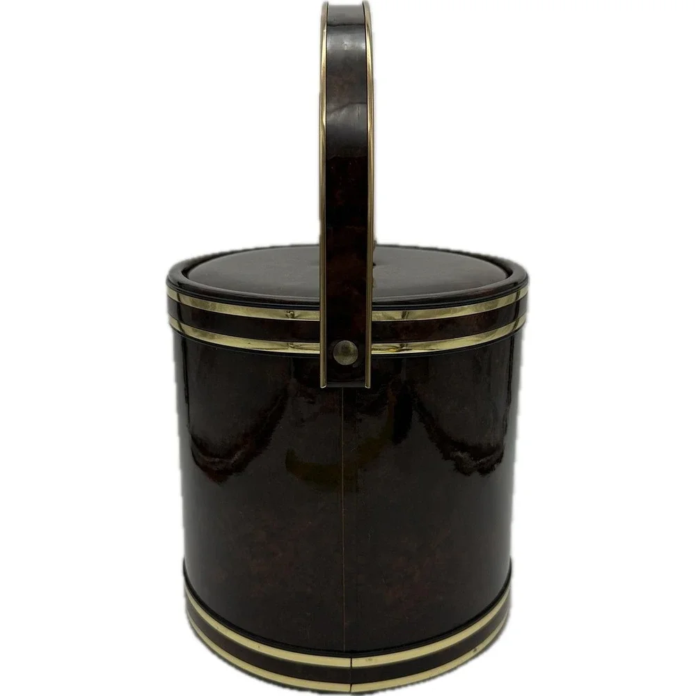 Vtg MCM Faux Tortoise Shell Brown Marbled Vinyl Padded‎ Ice Bucket Handle Core